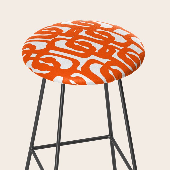 Mid Century Modern Orange Loops Abstract Pattern on White Stool Gallery Image 2