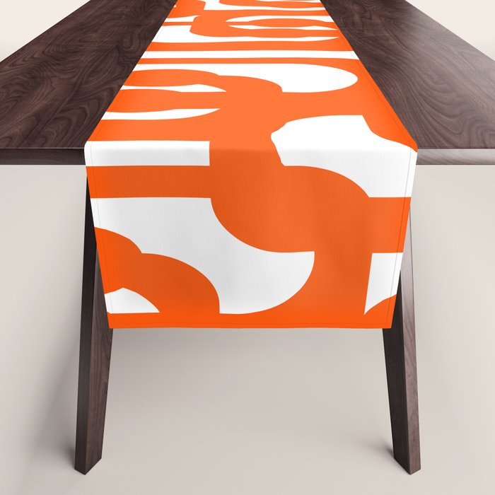 Mid Century Modern Orange Loops Abstract Pattern on White Table Runner Gallery Image 1