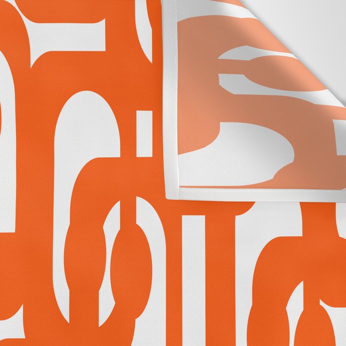 Mid Century Modern Orange Loops Abstract Pattern on White Wall Tapestry Gallery Image 3