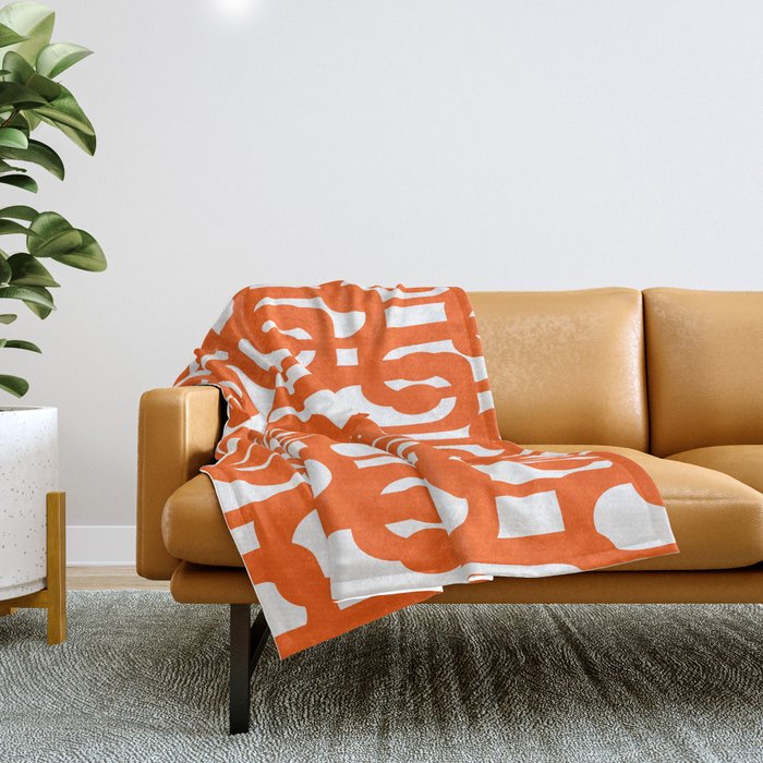 Mid Century Modern Orange Loops Abstract Pattern on White Throw Blanket Gallery Image 1