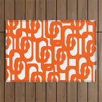 Mid Century Modern Orange Loops Abstract Pattern on White Outdoor Rug Gallery Image 1