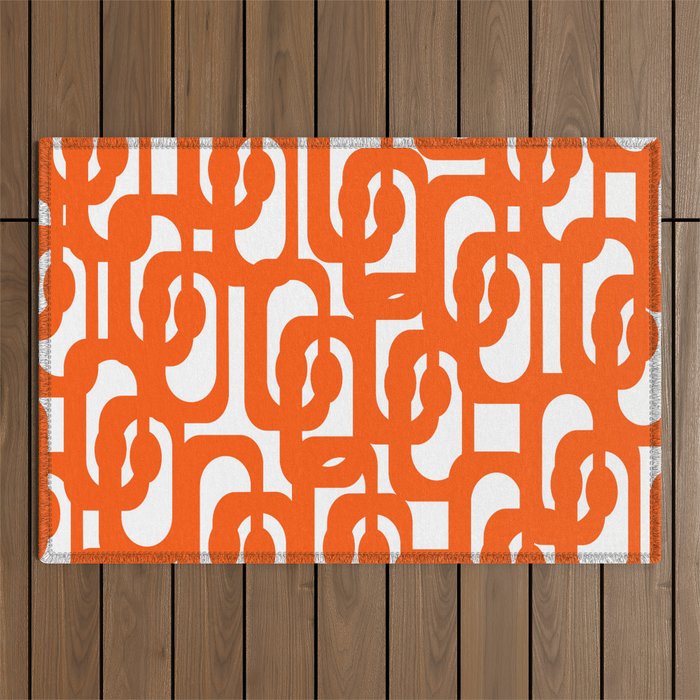 Mid Century Modern Orange Loops Abstract Pattern on White Outdoor Rug Gallery Image 1