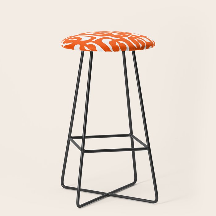 Mid Century Modern Orange Loops Abstract Pattern on White Stool Gallery Image 1