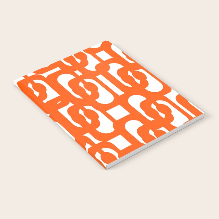Mid Century Modern Orange Loops Abstract Pattern on White Notebook