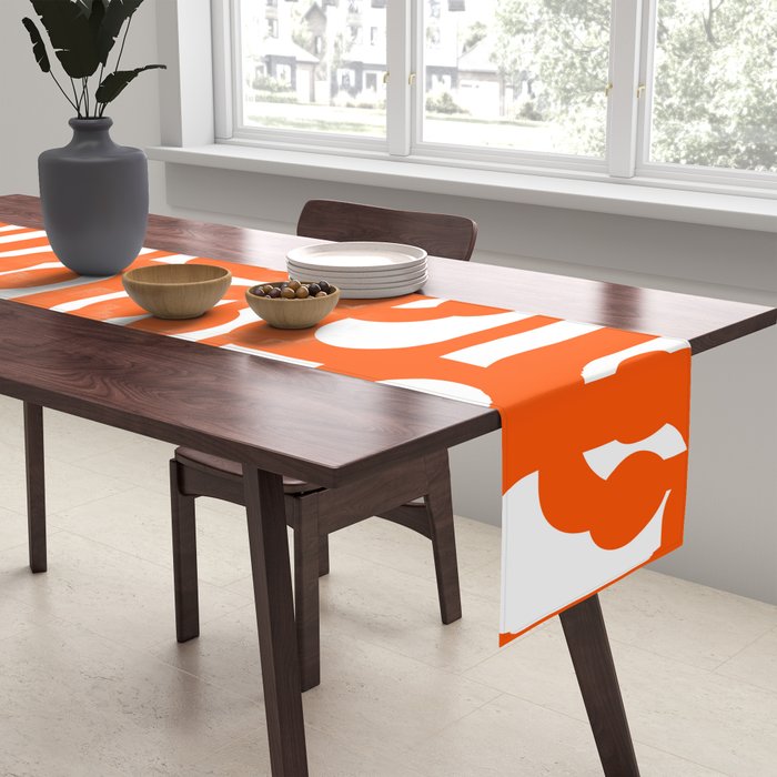 Mid Century Modern Orange Loops Abstract Pattern on White Table Runner Gallery Image 2