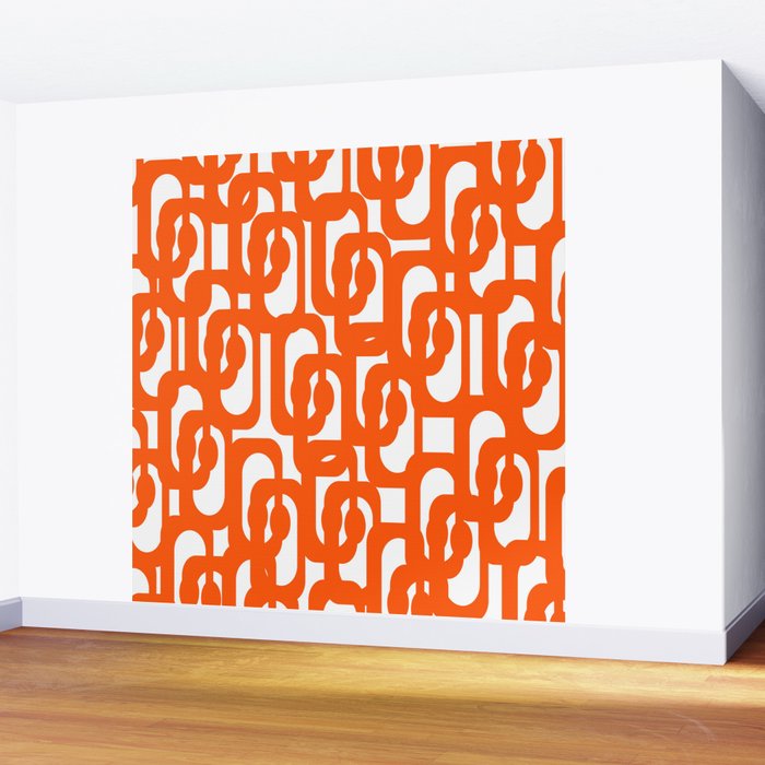 Mid Century Modern Orange Loops Abstract Pattern on White Wall Mural Gallery Image 2