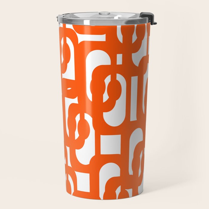 Mid Century Modern Orange Loops Abstract Pattern on White Travel Mug Gallery Image 2