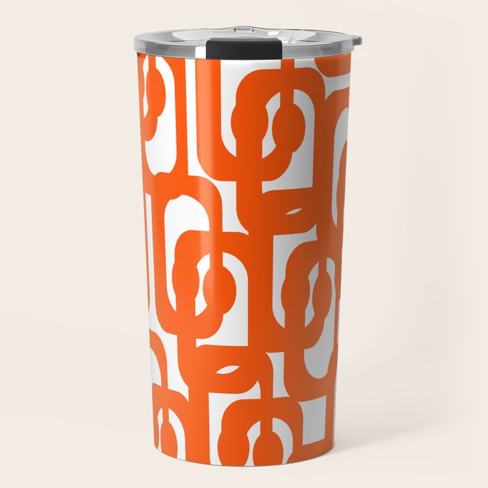 Mid Century Modern Orange Loops Abstract Pattern on White Travel Mug Gallery Image 1