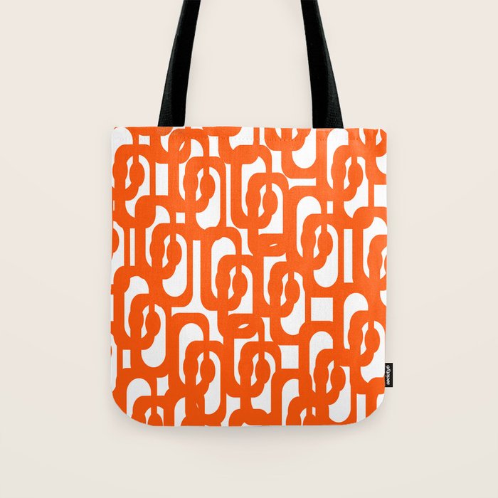 Mid Century Modern Orange Loops Abstract Pattern on White Tote Bag Gallery Image 1