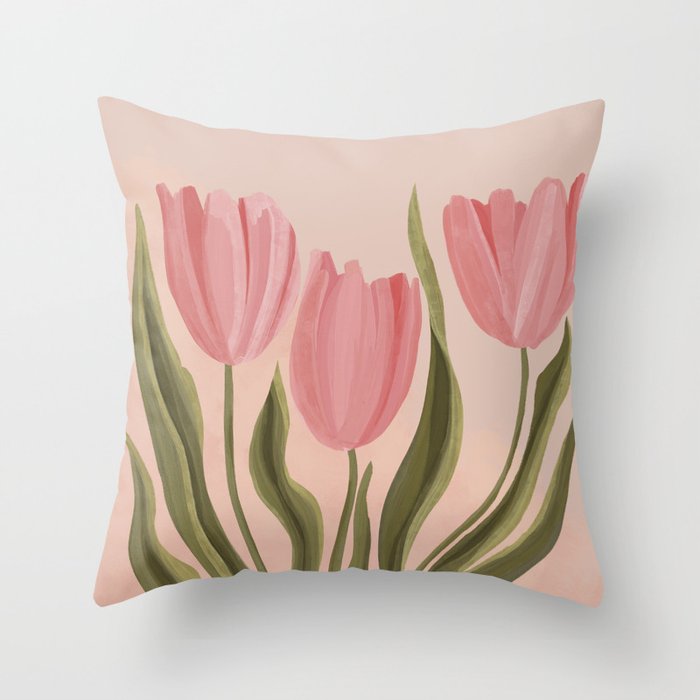 Pink tulips Throw Pillow Gallery Image 1