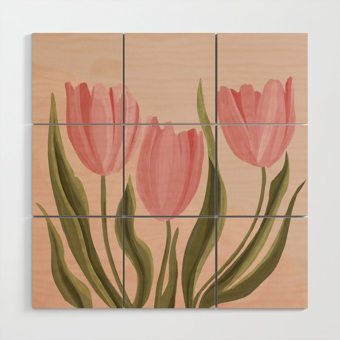 Pink tulips Wood Wall Art Gallery Image 1