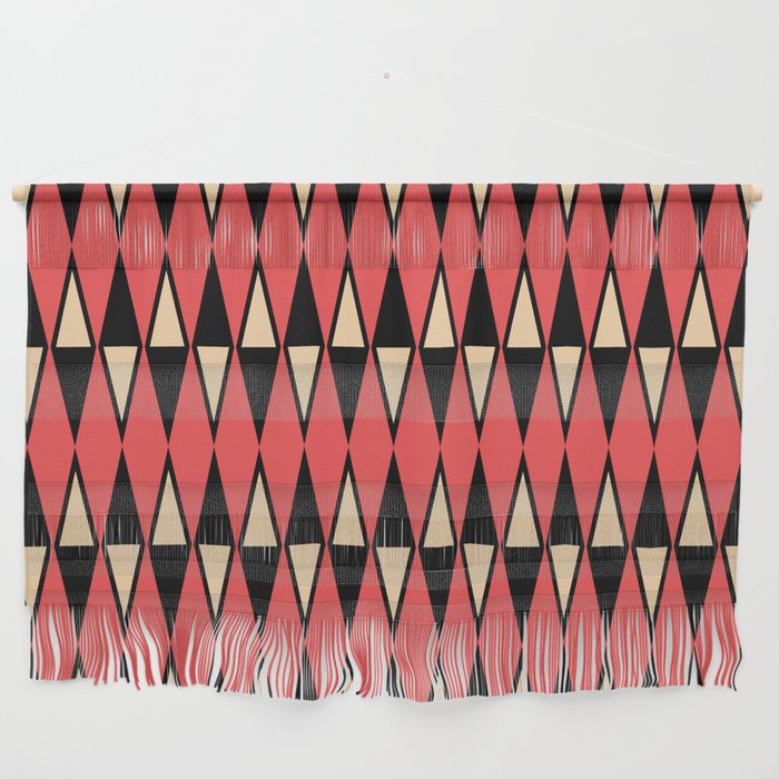 Mid Century Modern Diamond Pattern Red Black cream 231 Wall Hanging Gallery Image 1