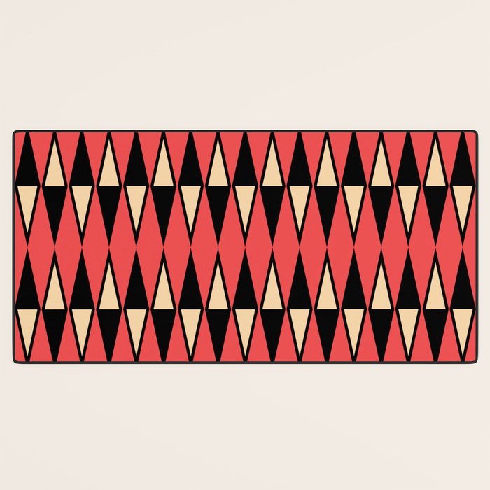 Mid Century Modern Diamond Pattern Red Black cream 231 Desk Mat Gallery Image 3