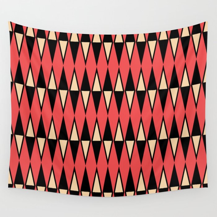 Mid Century Modern Diamond Pattern Red Black cream 231 Wall Tapestry Gallery Image 4