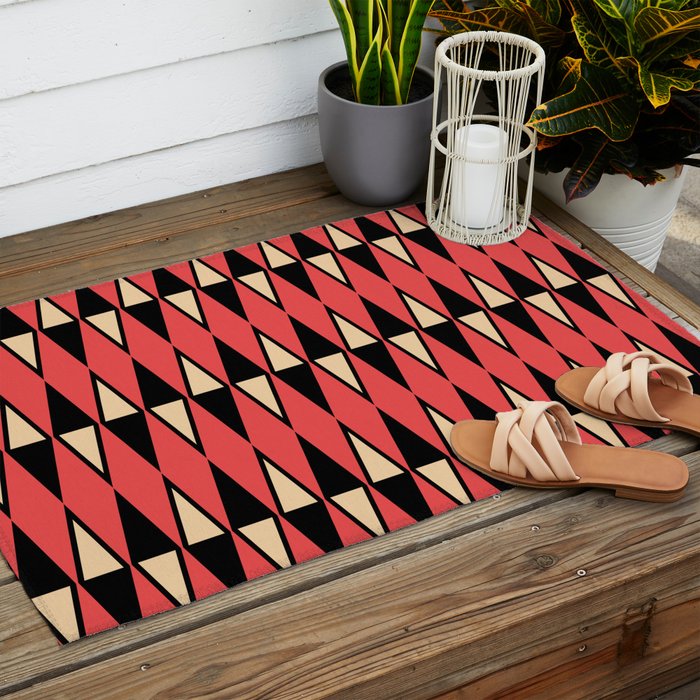 Mid Century Modern Diamond Pattern Red Black cream 231 Outdoor Rug Gallery Image 2