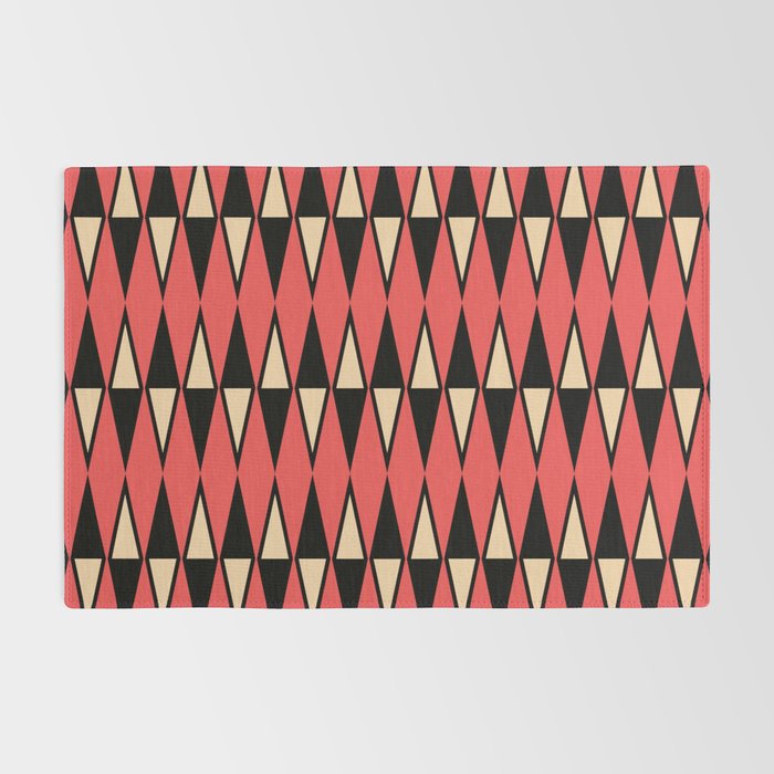 Mid Century Modern Diamond Pattern Red Black cream 231 Rug Gallery Image 2
