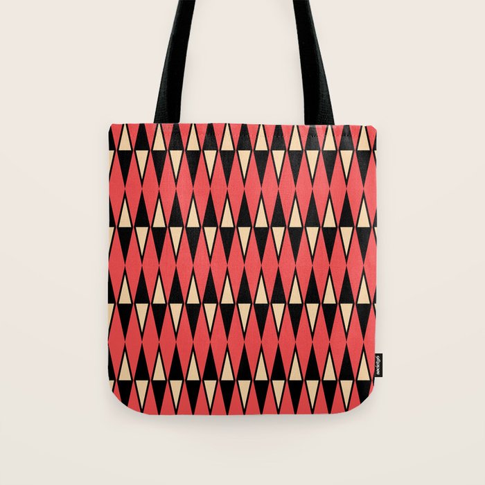 Mid Century Modern Diamond Pattern Red Black cream 231 Tote Bag Gallery Image 1