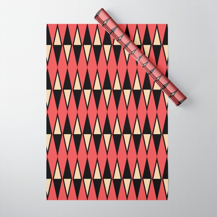 Mid Century Modern Diamond Pattern Red Black cream 231 Wrapping Paper Gallery Image 1