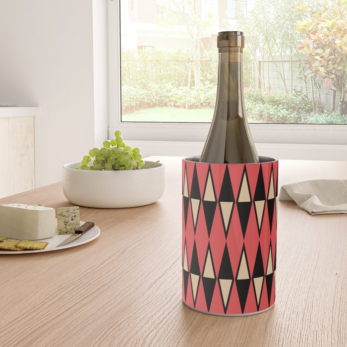 Mid Century Modern Diamond Pattern Red Black cream 231 Wine Chiller Gallery Image 4