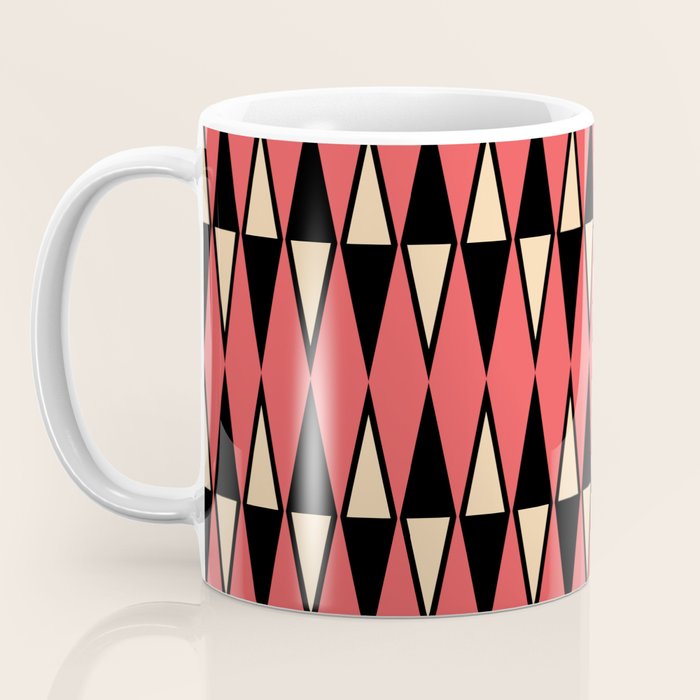 Mid Century Modern Diamond Pattern Red Black cream 231 Coffee Mug Gallery Image 3