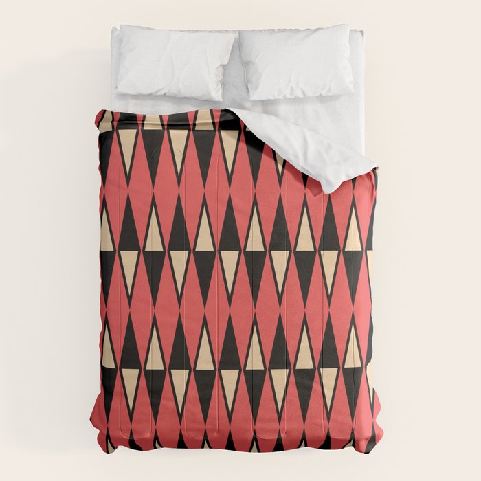 Mid Century Modern Diamond Pattern Red Black cream 231 Comforter Gallery Image 6