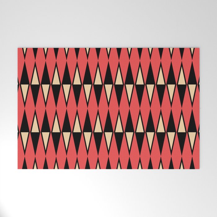 Mid Century Modern Diamond Pattern Red Black cream 231 Welcome Mat Gallery Image 1