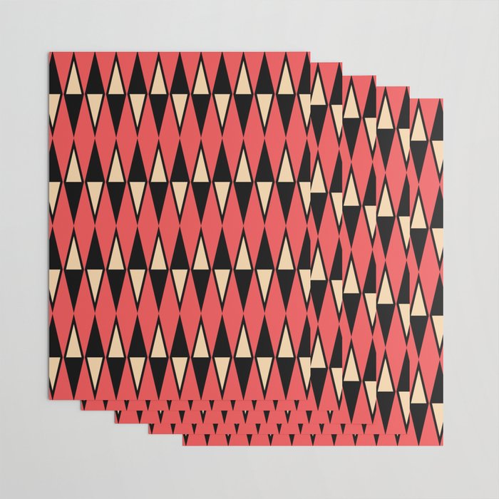 Mid Century Modern Diamond Pattern Red Black cream 231 Wrapping Paper Gallery Image 3