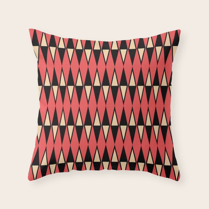 Mid Century Modern Diamond Pattern Red Black cream 231 Throw Pillow Gallery Image 6