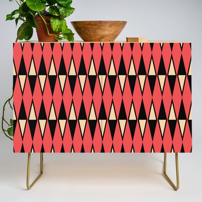 Mid Century Modern Diamond Pattern Red Black cream 231 Credenza Gallery Image 1