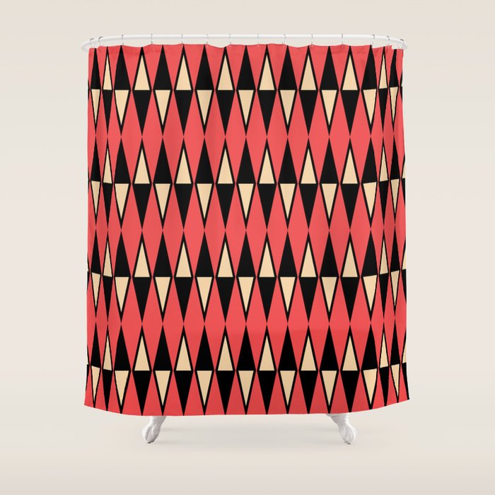Mid Century Modern Diamond Pattern Red Black cream 231 Shower Curtain Gallery Image 1