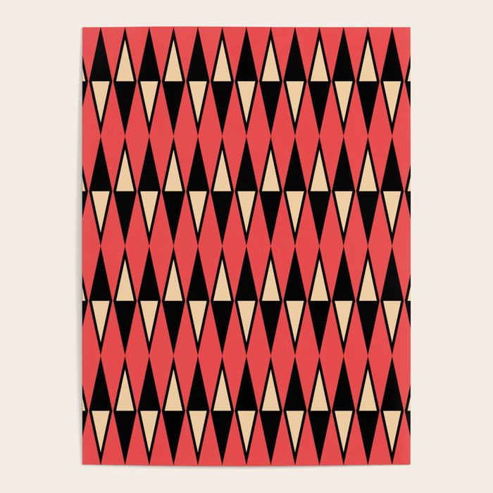 Mid Century Modern Diamond Pattern Red Black cream 231 Poster Gallery Image 1