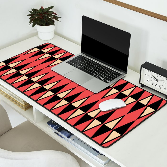 Mid Century Modern Diamond Pattern Red Black cream 231 Desk Mat Gallery Image 2