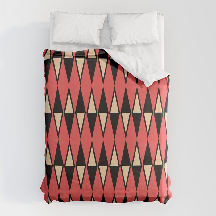 Mid Century Modern Diamond Pattern Red Black cream 231 Duvet Cover Gallery Image 6