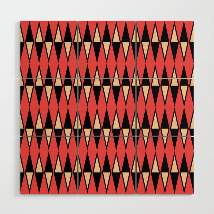 Mid Century Modern Diamond Pattern Red Black cream 231 Wood Wall Art Gallery Image 1