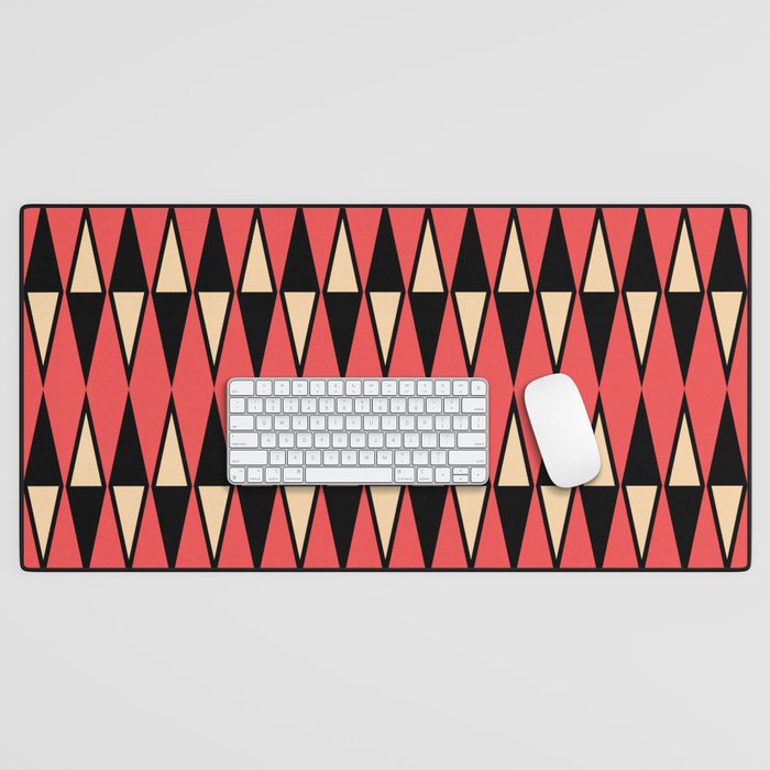 Mid Century Modern Diamond Pattern Red Black cream 231 Desk Mat Gallery Image 1