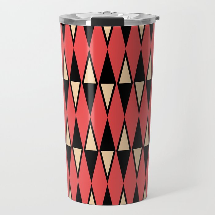 Mid Century Modern Diamond Pattern Red Black cream 231 Travel Mug Gallery Image 1