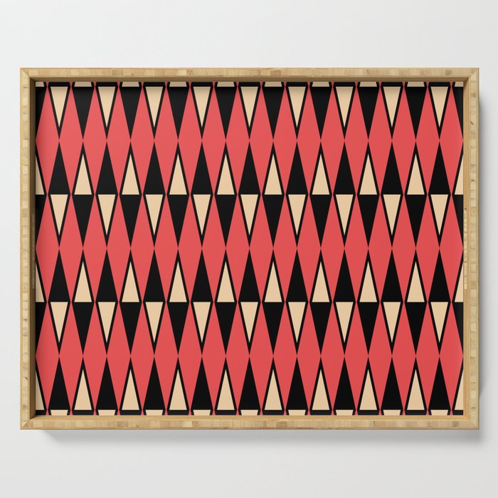 Mid Century Modern Diamond Pattern Red Black cream 231 Serving Tray Gallery Image 1