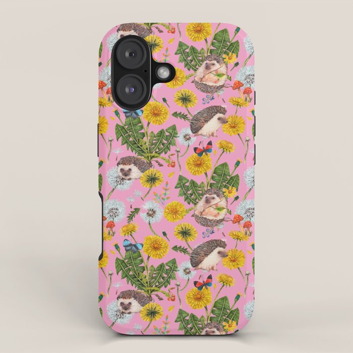 Dandelion Flowers with hedgehogs - pink iPhone Case Gallery Image 1