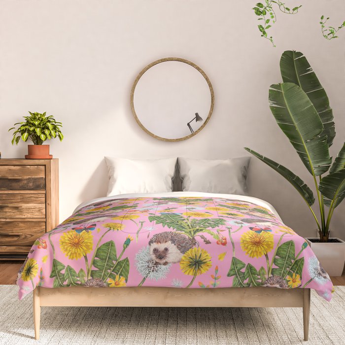 Dandelion Flowers with hedgehogs - pink Comforter Gallery Image 3