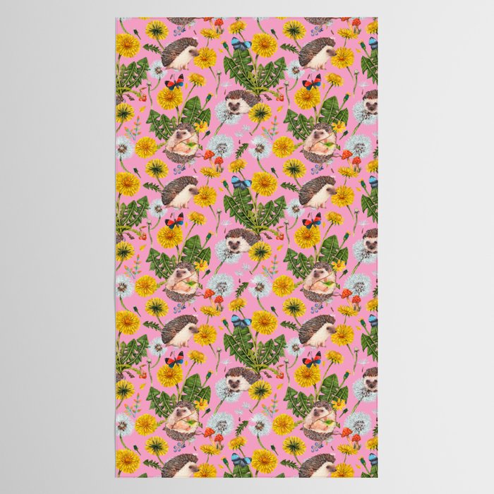 Dandelion Flowers with hedgehogs - pink Tablecloth Gallery Image 2