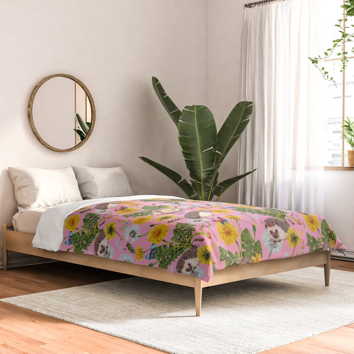 Dandelion Flowers with hedgehogs - pink Comforter Gallery Image 2