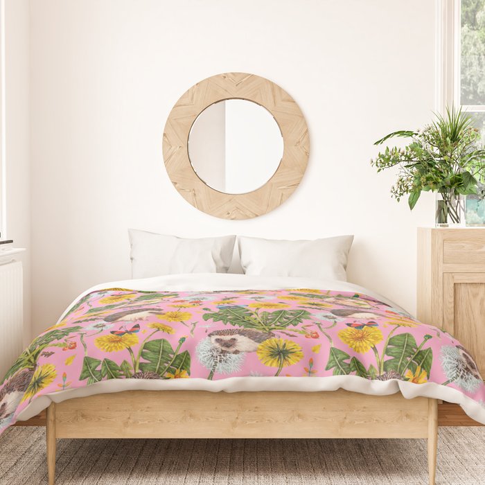 Dandelion Flowers with hedgehogs - pink Duvet Cover Gallery Image 3