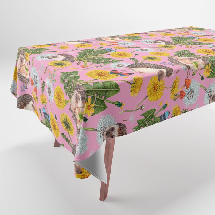 Dandelion Flowers with hedgehogs - pink Tablecloth Gallery Image 1