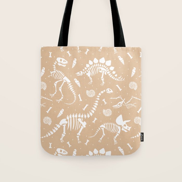 Dinosaur Fossils on Taupe Tote Bag Gallery Image 1