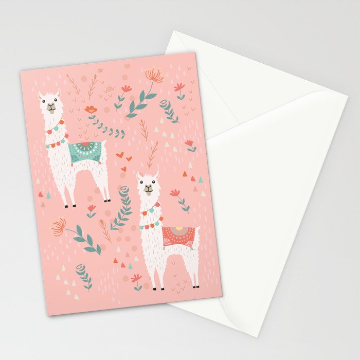 Lovely Llama on Pink Stationery Card Gallery Image 2