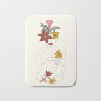 Colorful Thoughts Minimal Line Art Woman with Flowers IV  Bath Mat Gallery Image 1