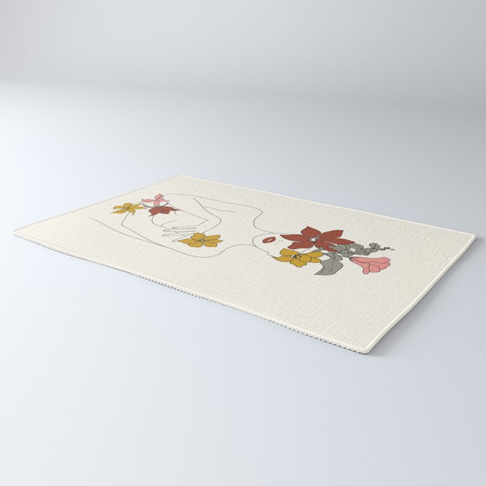 Colorful Thoughts Minimal Line Art Woman with Flowers IV  Rug Gallery Image 3