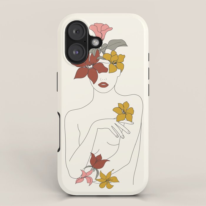 Colorful Thoughts Minimal Line Art Woman with Flowers IV  iPhone Case Gallery Image 1