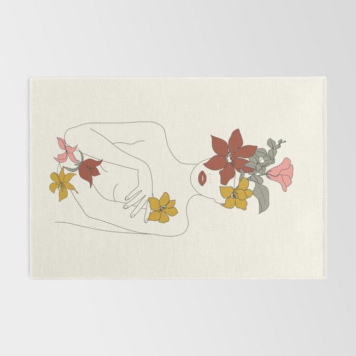 Colorful Thoughts Minimal Line Art Woman with Flowers IV  Rug Gallery Image 2