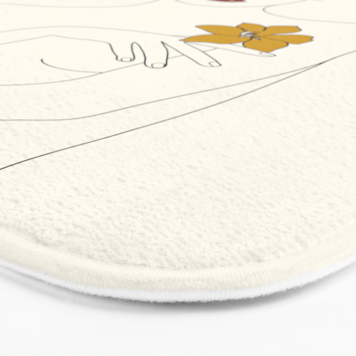 Colorful Thoughts Minimal Line Art Woman with Flowers IV  Bath Mat Gallery Image 3